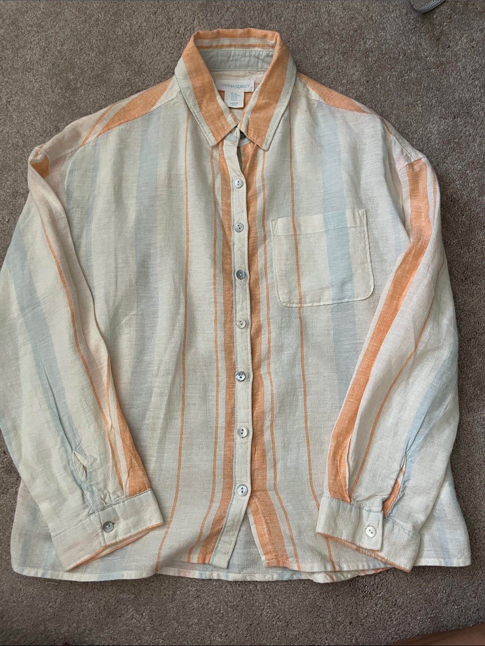Cynthia Rowley Linen Blend Striped Button-Up Shirt